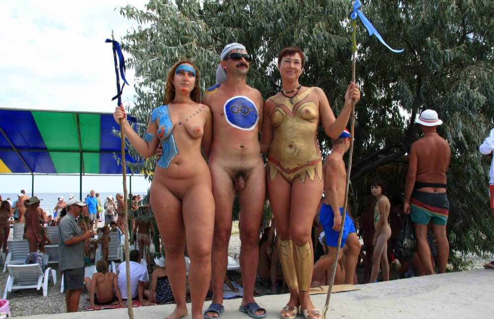 Three Painted Girl Poses pics - Love for oneself and nature as the foundation of the naturist lifestyle