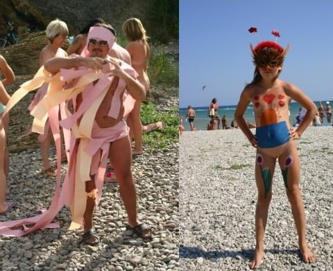 Natural Mud Camouflaging pics - The natural beauty of the body is one of the goals of naturism and nudism