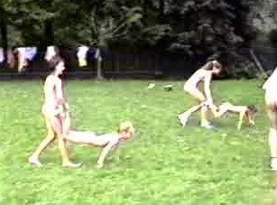 A nudist gathering at the stadium and sports - Ideological Supporters of the Movement