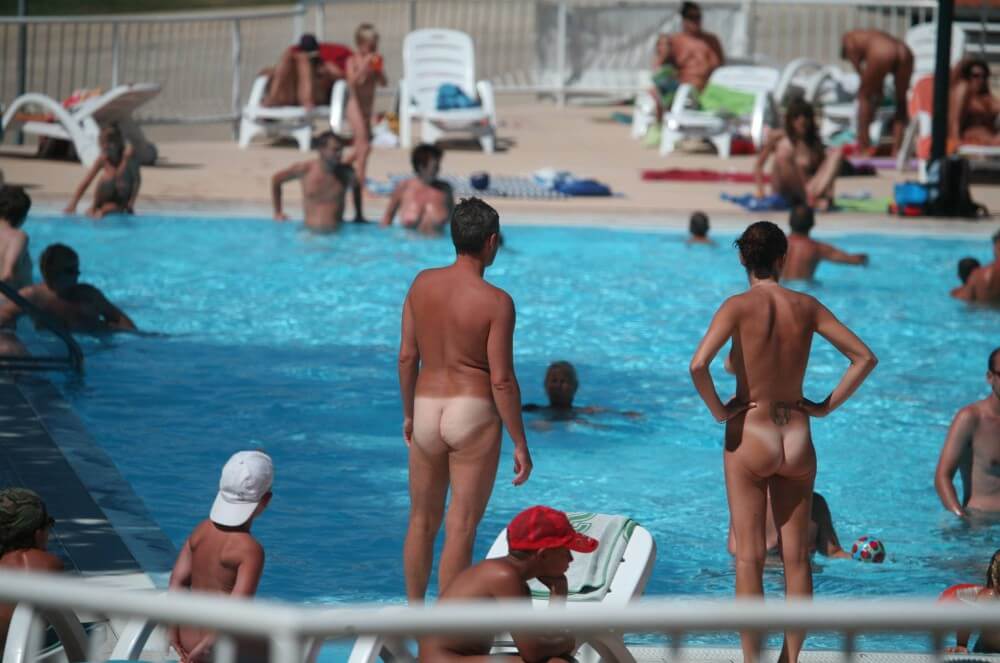 Pool-Shore Group Exercise - Nudists strive for tolerance and respect for others