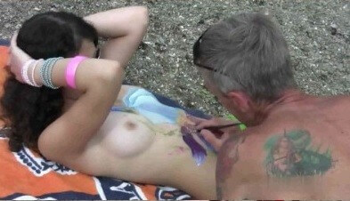 Body Art Nudist Beach 1 Full HD video - Nudists relax beautifully—a sight to behold