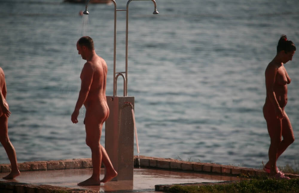 Naturist Shower at Dusk pics - Nudism is a lifestyle in harmony with nature
